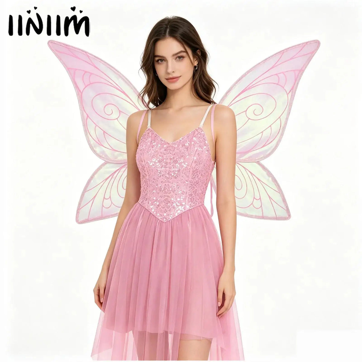 Fairy Elf Sequin Dress Set - High-Low Tulle Dress with Wings