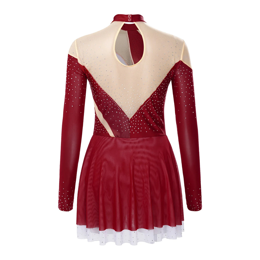Women's Rhinestone Figure Skating Dress - Ruffled Lyrical Costume