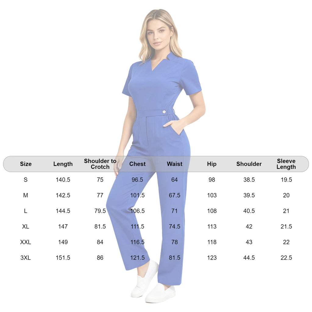 Women's Professional Scrub Jumpsuit - V-Neck Multi-Pocket Uniform