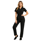 Women's Professional Scrub Jumpsuit - V-Neck Multi-Pocket Uniform