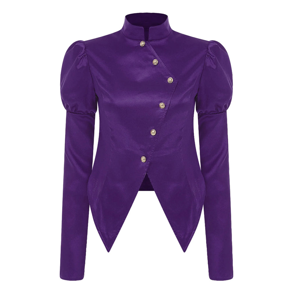 Women's Victorian Circus Ringmaster Satin Blazer - Puff Sleeve Top