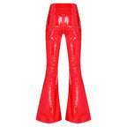 Women's Glossy PU Flare Bell-Bottom Pants - V-Waist Rave Clubwear