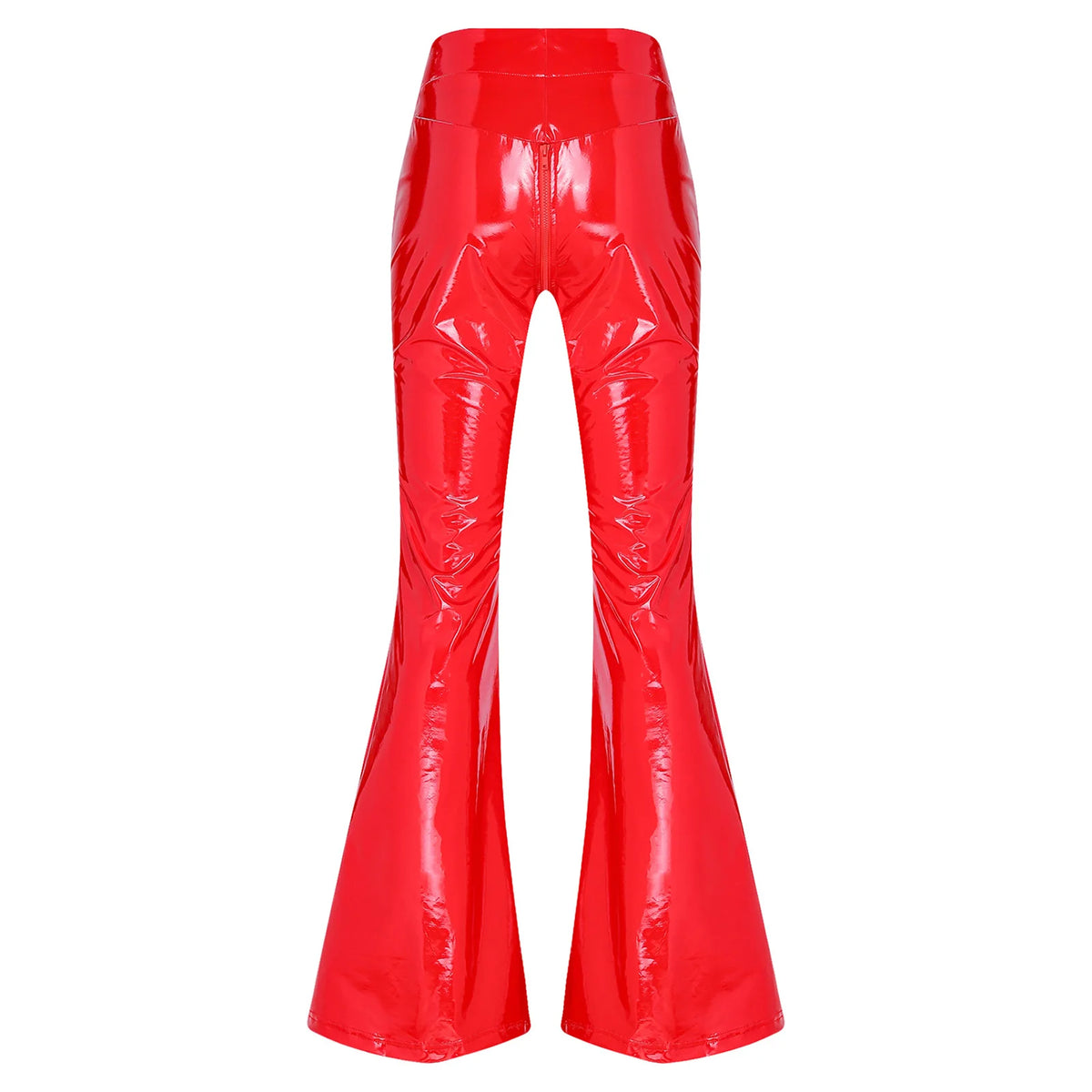 Women's Glossy PU Flare Bell-Bottom Pants - V-Waist Rave Clubwear