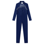 Girls Rhinestone Figure Skating Jumpsuit - Backless Gymnastic Leotard