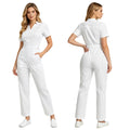Women's Professional Scrub Jumpsuit - V-Neck Multi-Pocket Uniform