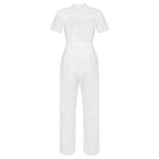 Women's Professional Scrub Jumpsuit - V-Neck Multi-Pocket Uniform