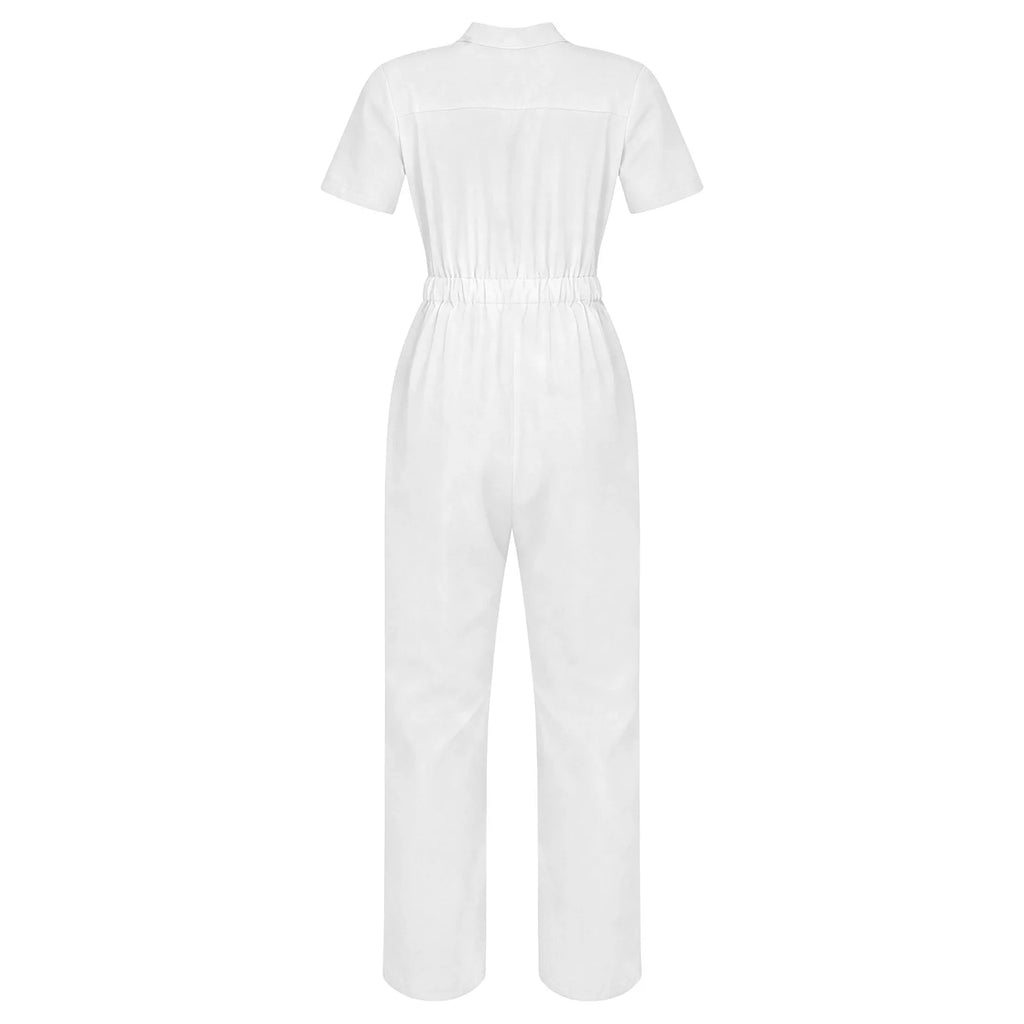 Women's Professional Scrub Jumpsuit - V-Neck Multi-Pocket Uniform