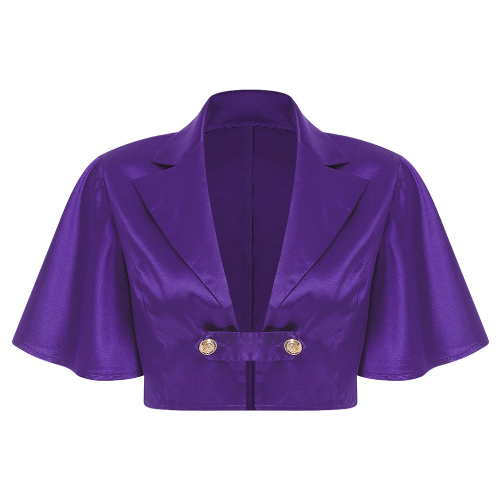 Women's Victorian Satin Cropped Blazer - Flounce Sleeve Rave Coat