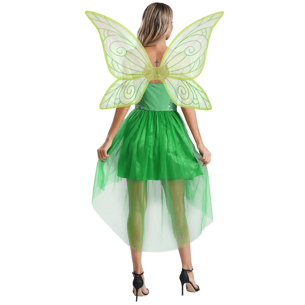 Fairy Elf Sequin Dress Set - High-Low Tulle Dress with Wings