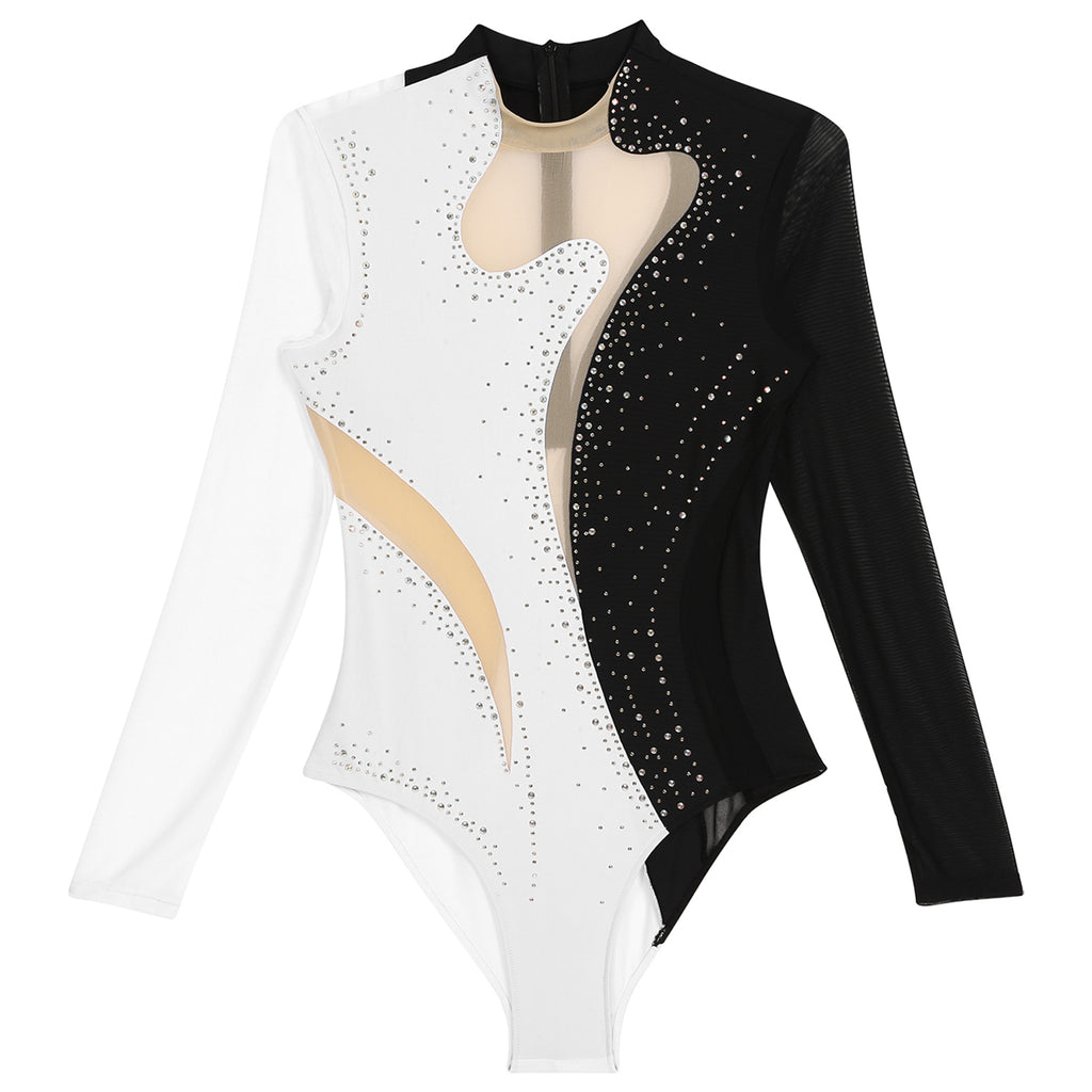 Girls' Rhinestone Skating Leotard Jumpsuit - Back Cutout Tassel