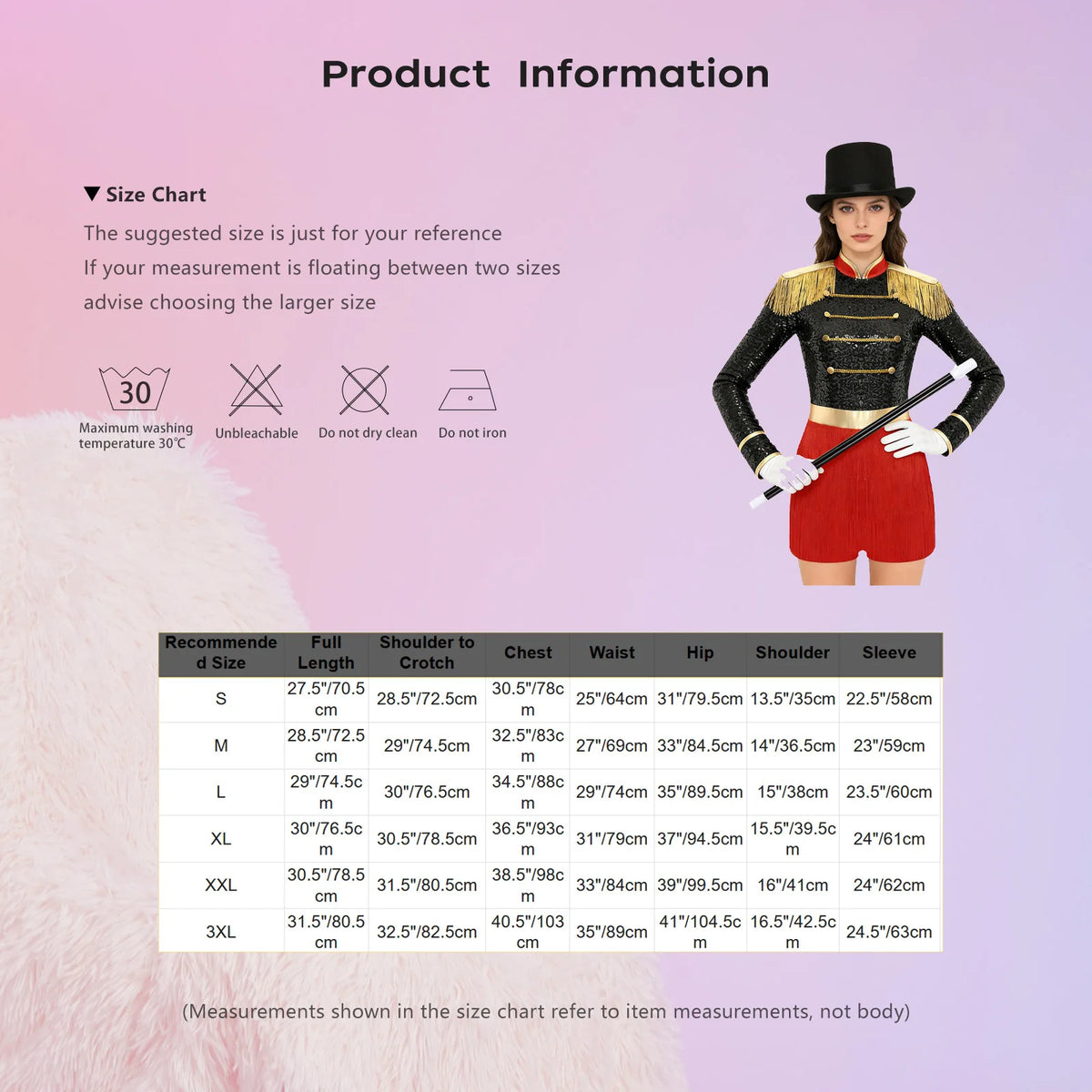 Circus Ringmaster Majorette Costume Set - Sequined Bodysuit with Hat & Wand