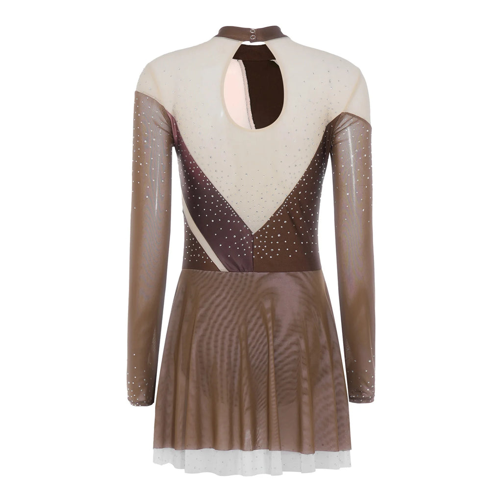 Women's Rhinestone Figure Skating Dress - Ruffled Lyrical Costume
