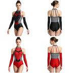 Women's Queen Clown Circus Halter Leotard with Detachable Sleeves