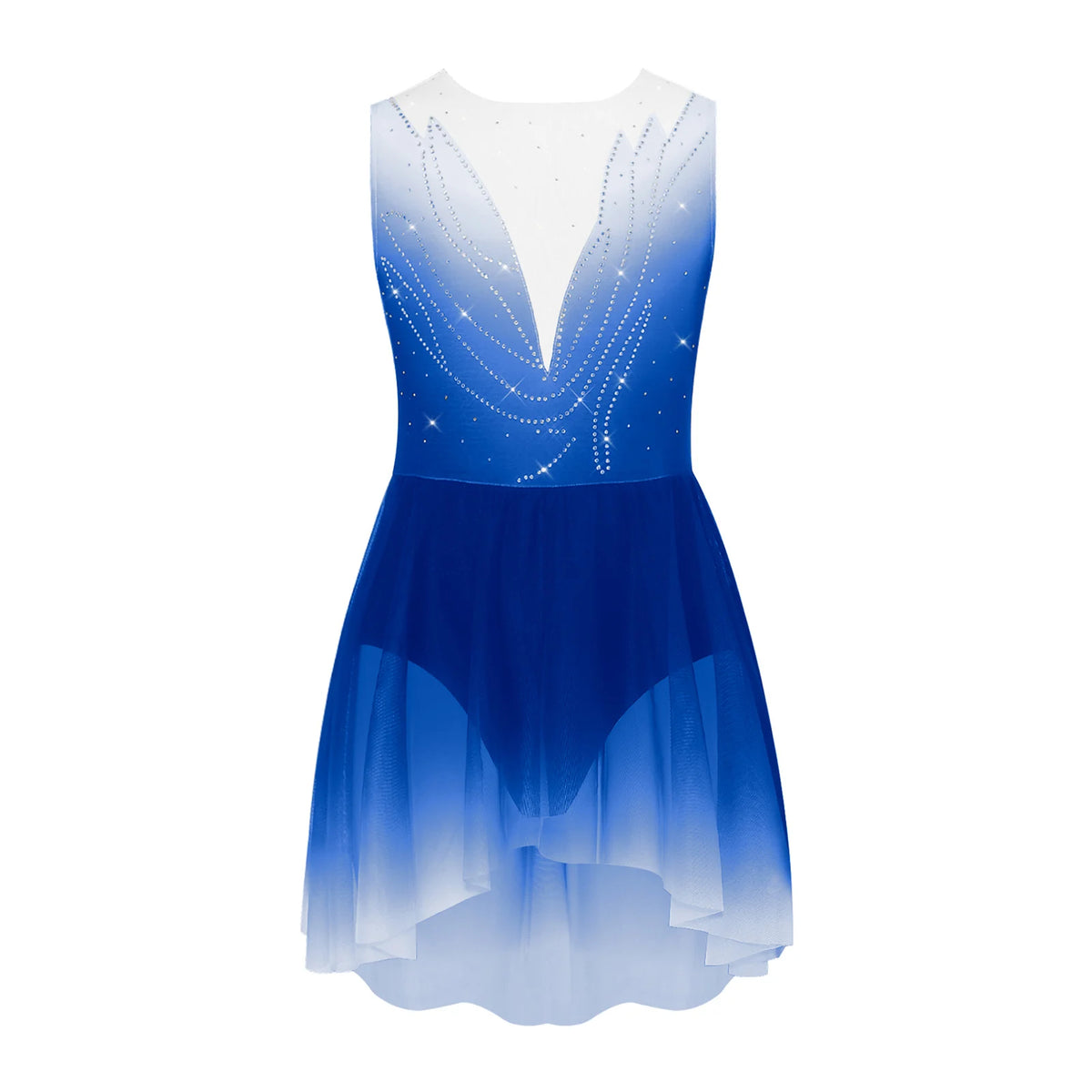 Girls Gradient Rhinestone Figure Skating Ballet Tutu Dress
