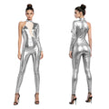 Women's Holographic Mesh Asymmetric Jumpsuit - One-Sleeve Catsuit