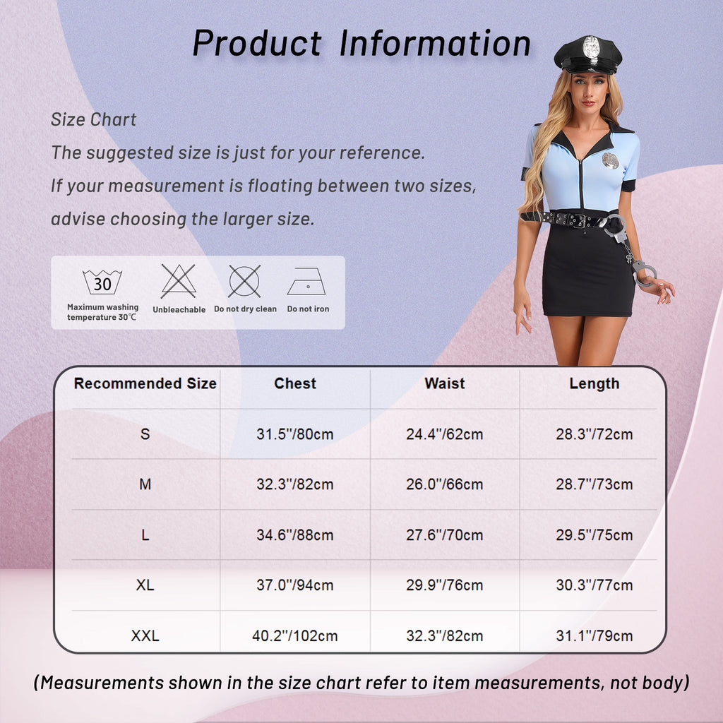 Women's Police Officer Costume - Complete 6-Piece Cop Dress Set