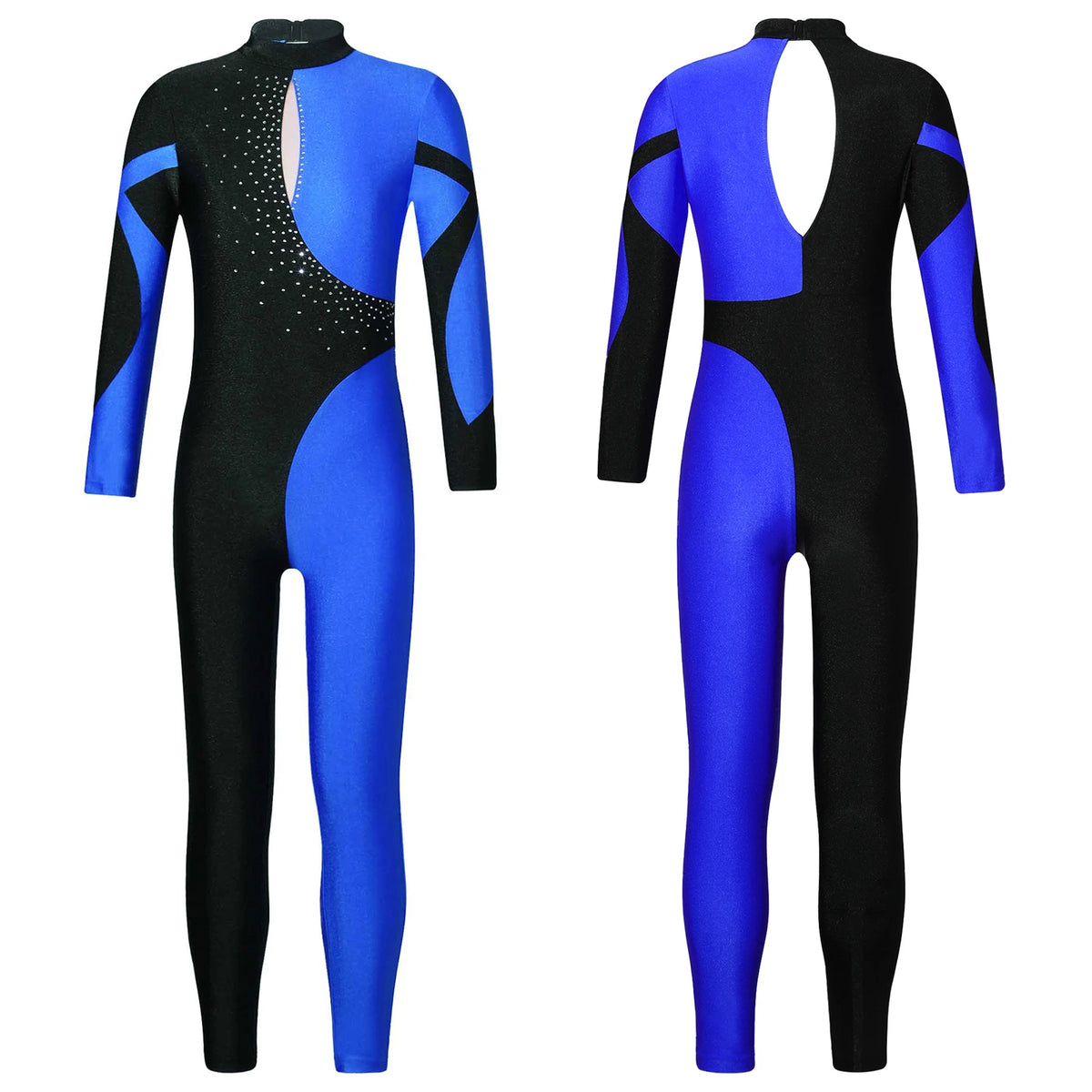 Girls Rhinestone Figure Skating Jumpsuit - Backless Gymnastic Leotard