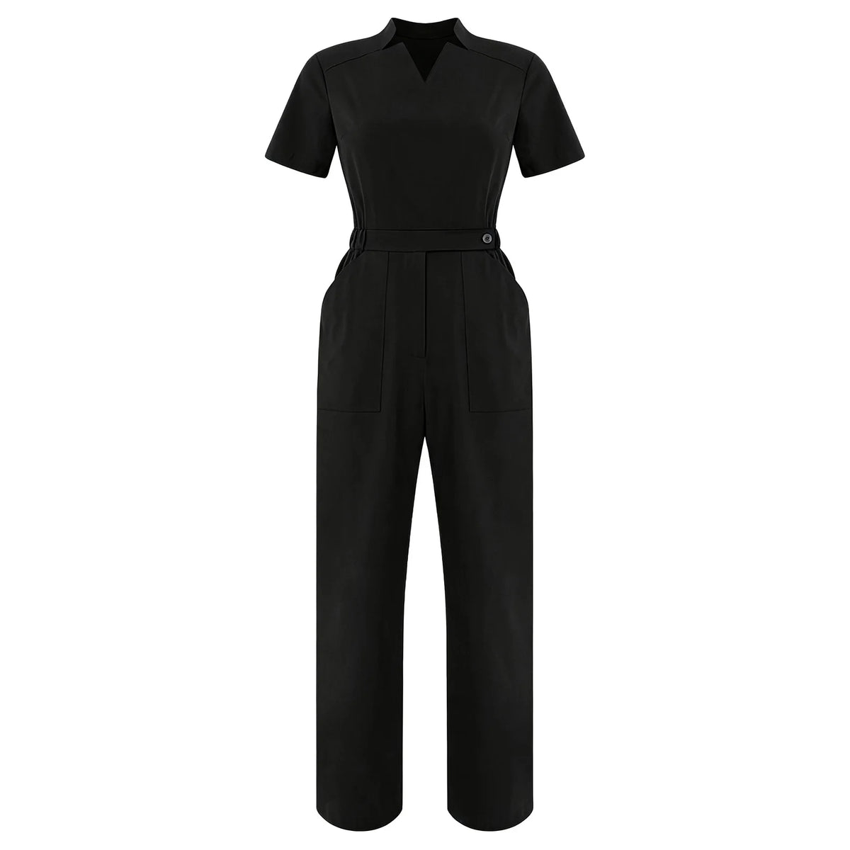 Women's Professional Scrub Jumpsuit - V-Neck Multi-Pocket Uniform