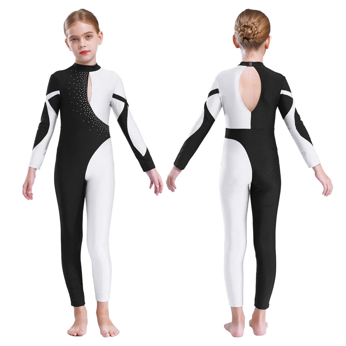 Girls Rhinestone Figure Skating Jumpsuit - Backless Gymnastic Leotard