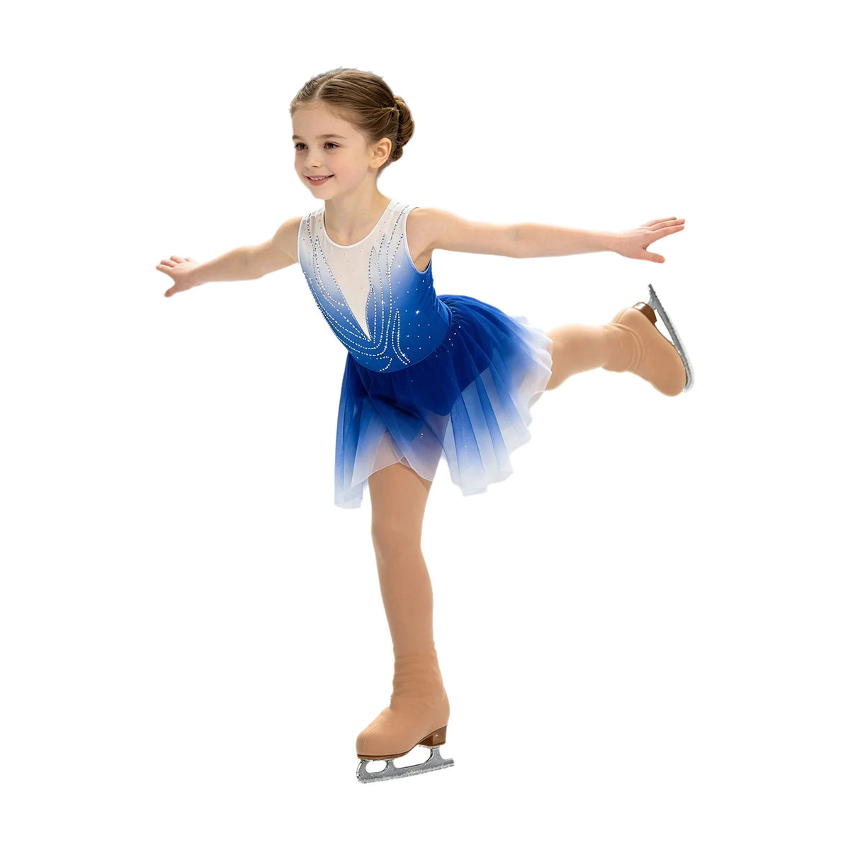 Girls Gradient Rhinestone Figure Skating Ballet Tutu Dress