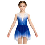Girls Gradient Rhinestone Figure Skating Ballet Tutu Dress