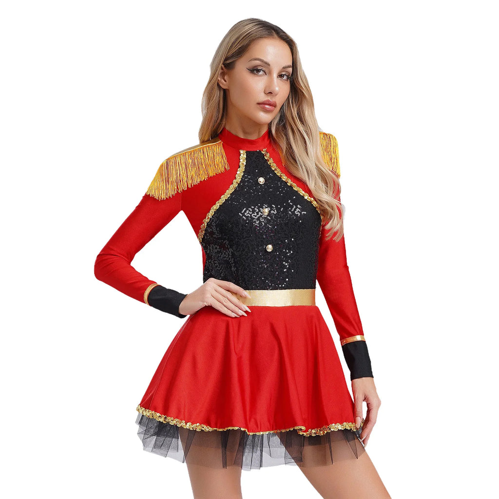 Circus Ringmaster Sequined Bodysuit - Fringe Shoulder Costume Dress