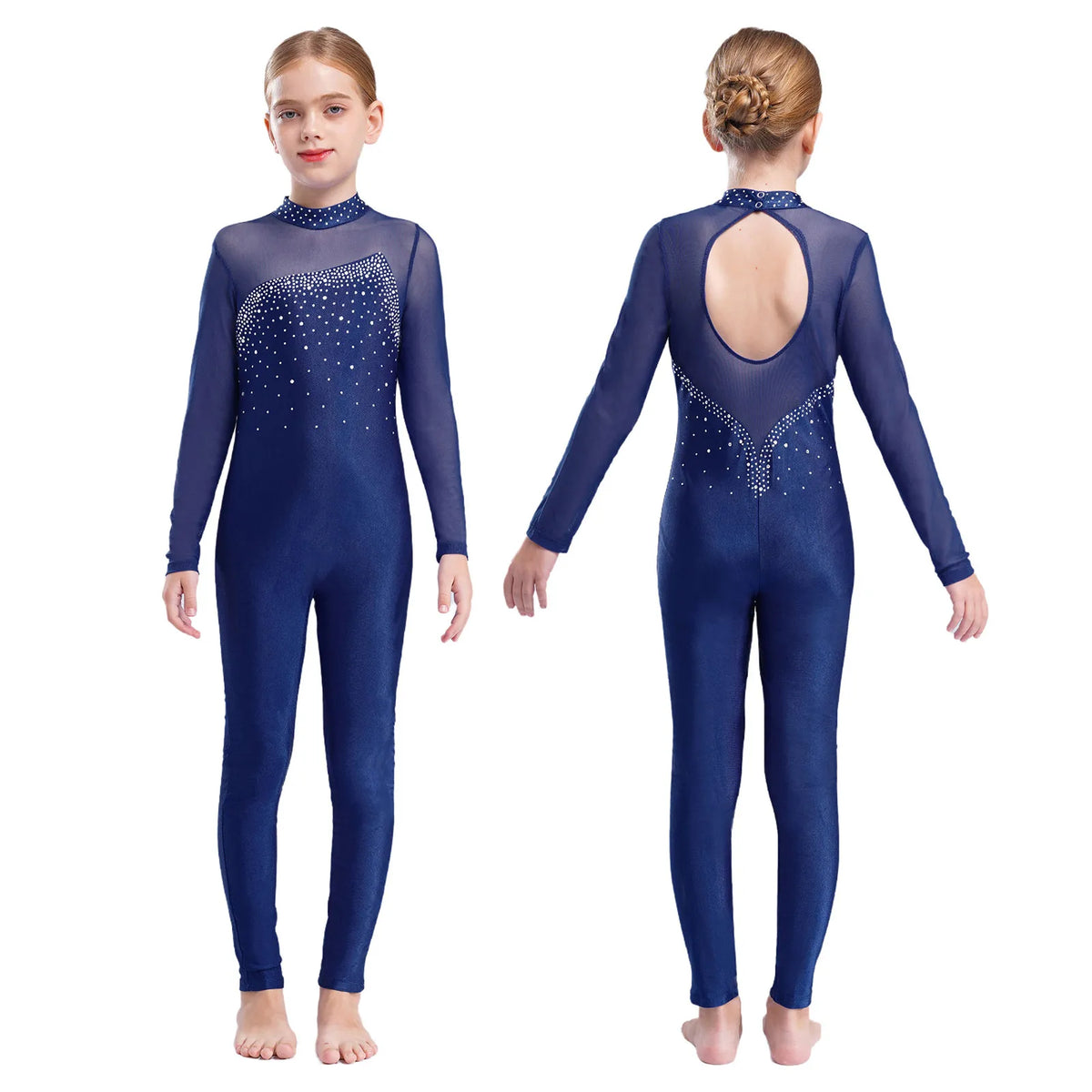 Girls Rhinestone Figure Skating Jumpsuit - Backless Gymnastic Leotard