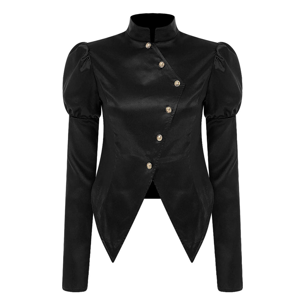 Women's Victorian Circus Ringmaster Satin Blazer - Puff Sleeve Top