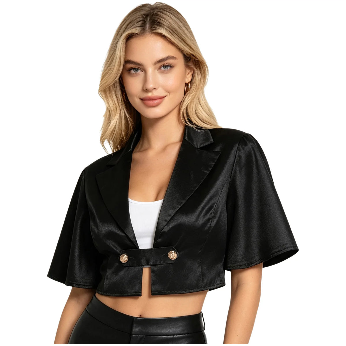Women's Victorian Satin Cropped Blazer - Flounce Sleeve Rave Coat