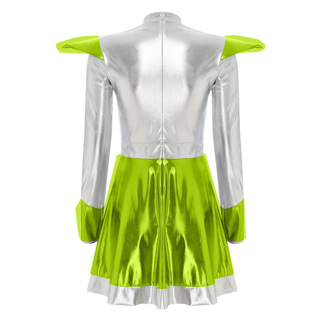 Women's Metallic Shiny Alien Astronaut Costume - Robot Dress