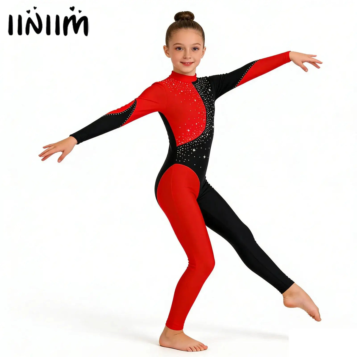 Girls Rhinestone Figure Skating Jumpsuit - Backless Gymnastic Leotard