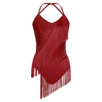 Girls' Rhinestone Skating Leotard Jumpsuit - Back Cutout Tassel