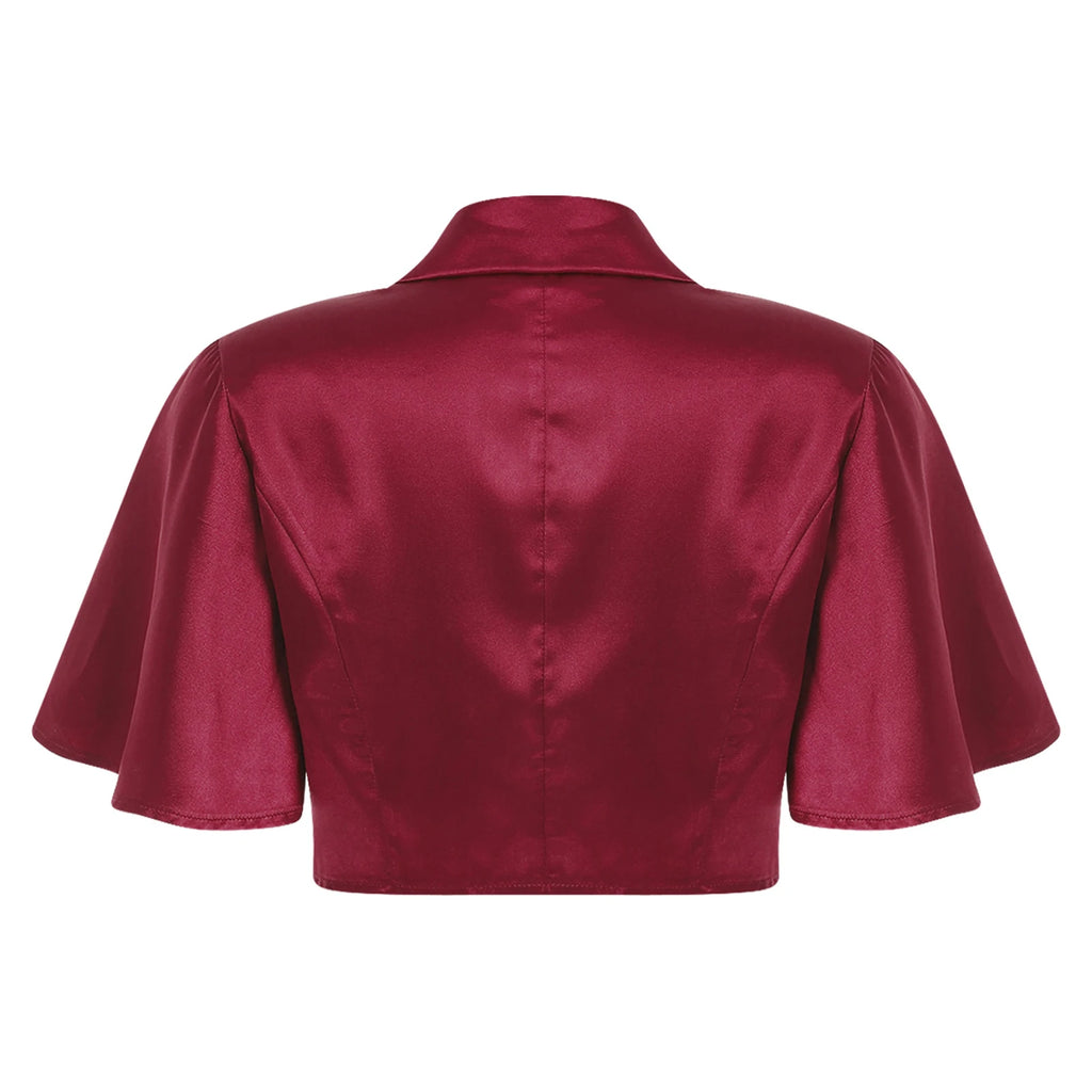 Women's Victorian Satin Cropped Blazer - Flounce Sleeve Rave Coat