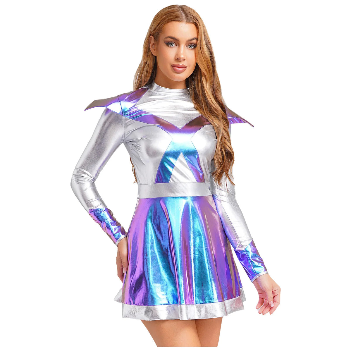 Women's Metallic Shiny Alien Astronaut Costume - Robot Dress