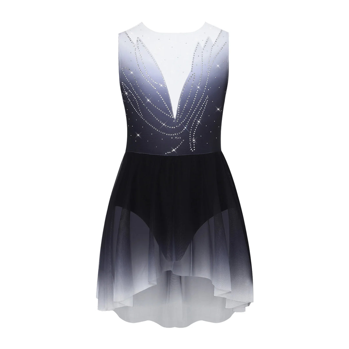 Girls Gradient Rhinestone Figure Skating Ballet Tutu Dress
