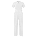 Women's Professional Scrub Jumpsuit - V-Neck Multi-Pocket Uniform