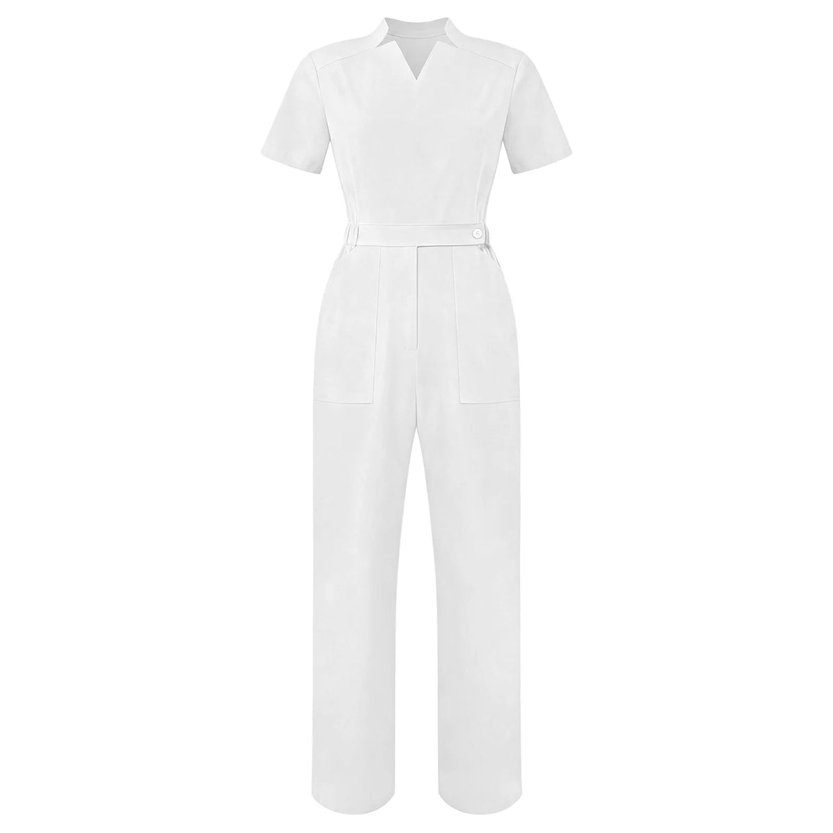 Women's Professional Scrub Jumpsuit - V-Neck Multi-Pocket Uniform