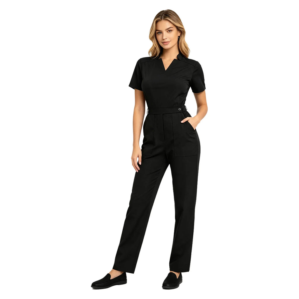 Women's Professional Scrub Jumpsuit - V-Neck Multi-Pocket Uniform
