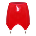 Glossy PU High-Waist Garter Skirt - Wet-Look Latex Bodycon Miniskirt
