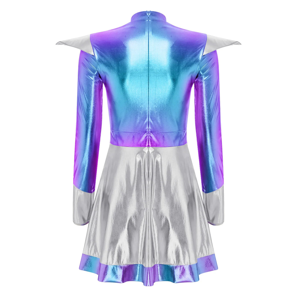 Women's Metallic Shiny Alien Astronaut Costume - Robot Dress