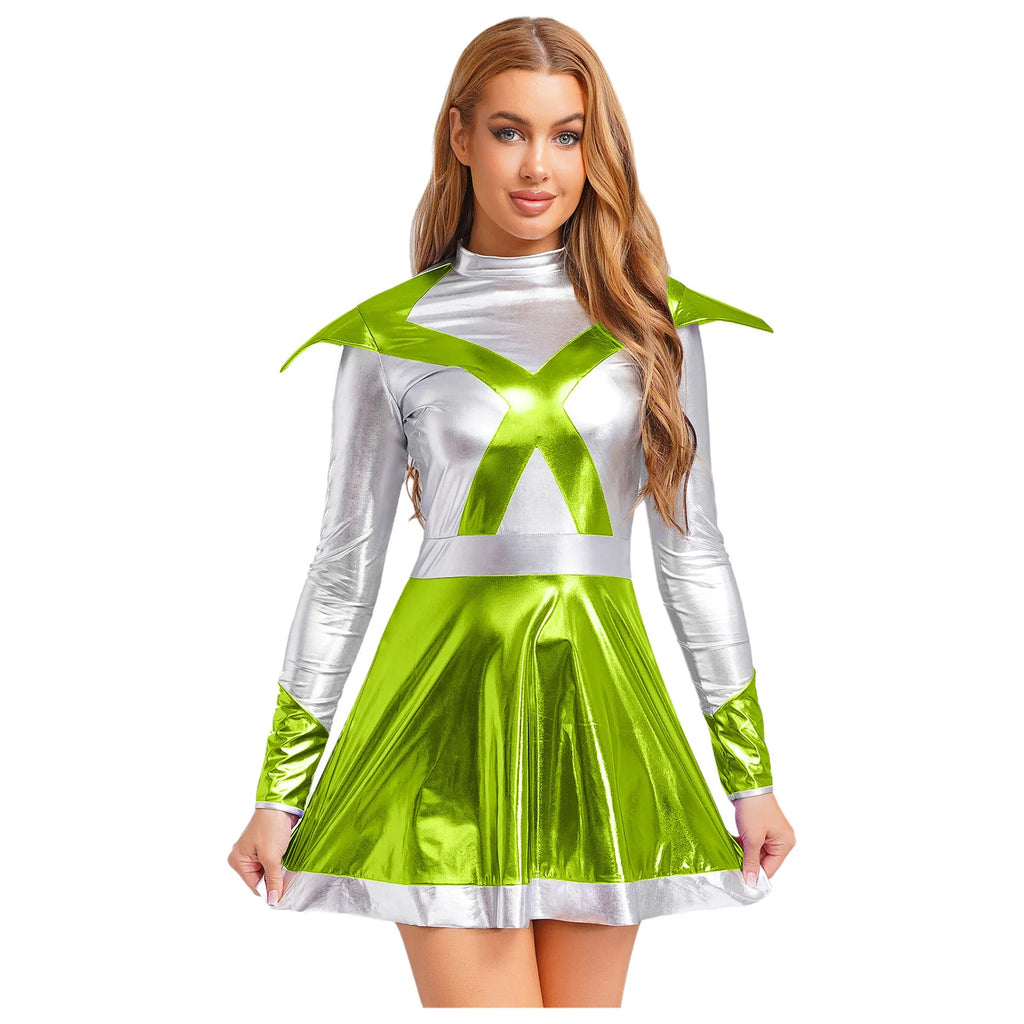 Women's Metallic Shiny Alien Astronaut Costume - Robot Dress
