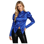 Women's Victorian Circus Ringmaster Satin Blazer - Puff Sleeve Top