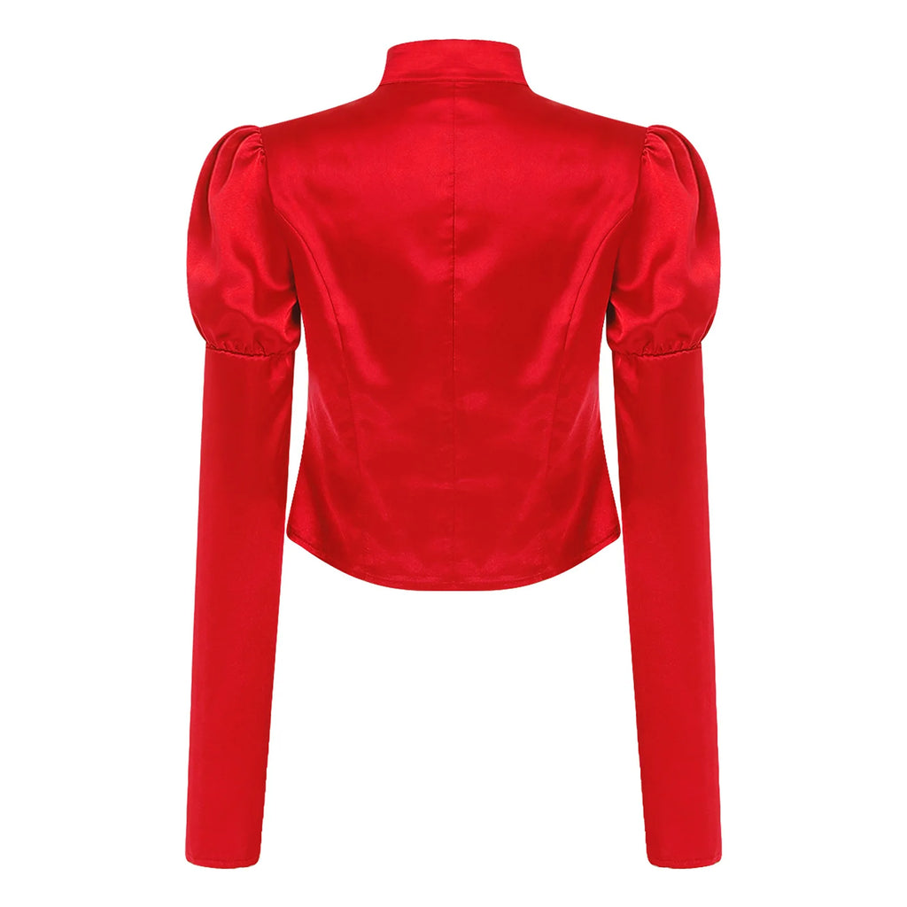 Women's Victorian Circus Ringmaster Satin Blazer - Puff Sleeve Top