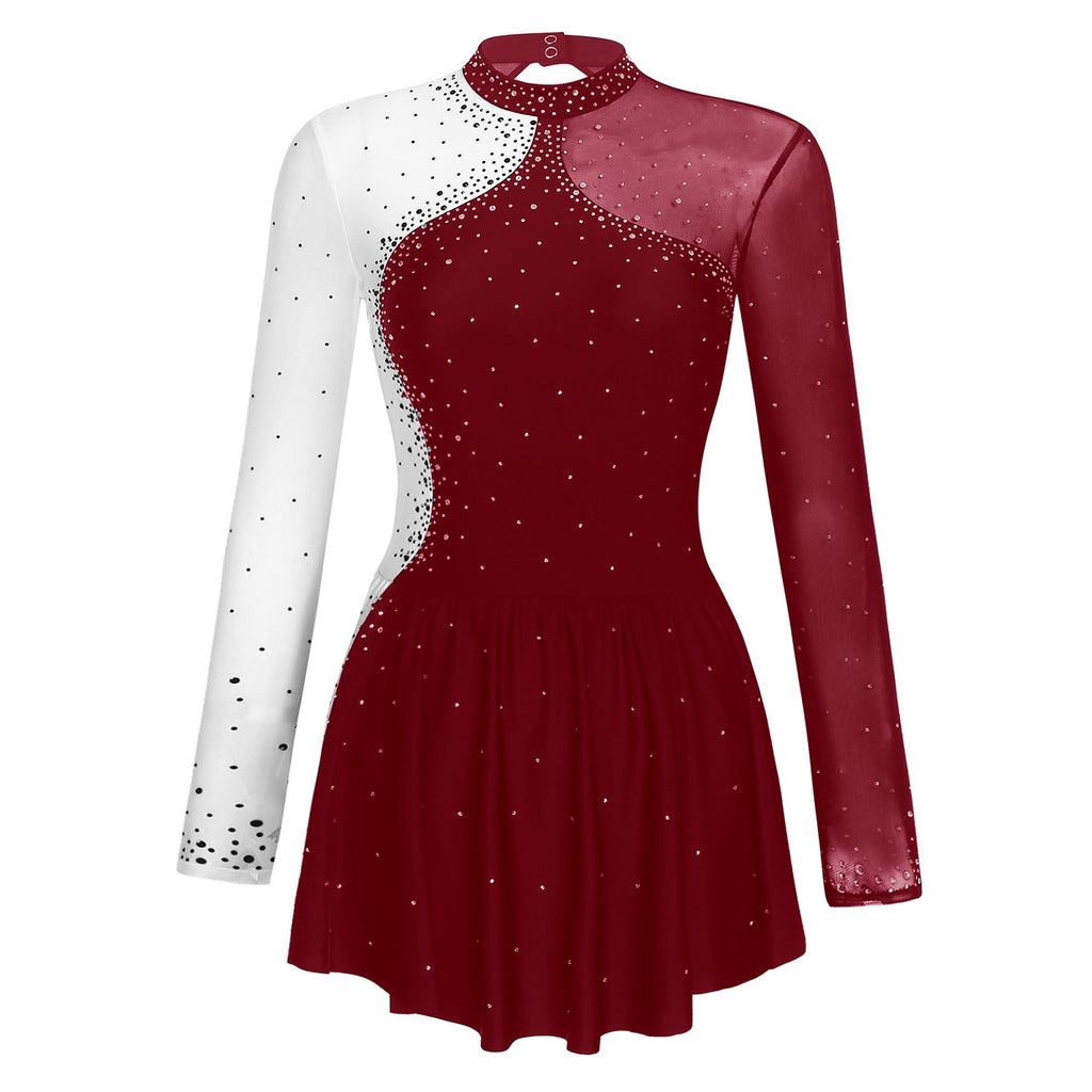 Women's Rhinestone Figure Skating Dress - Ruffled Lyrical Costume
