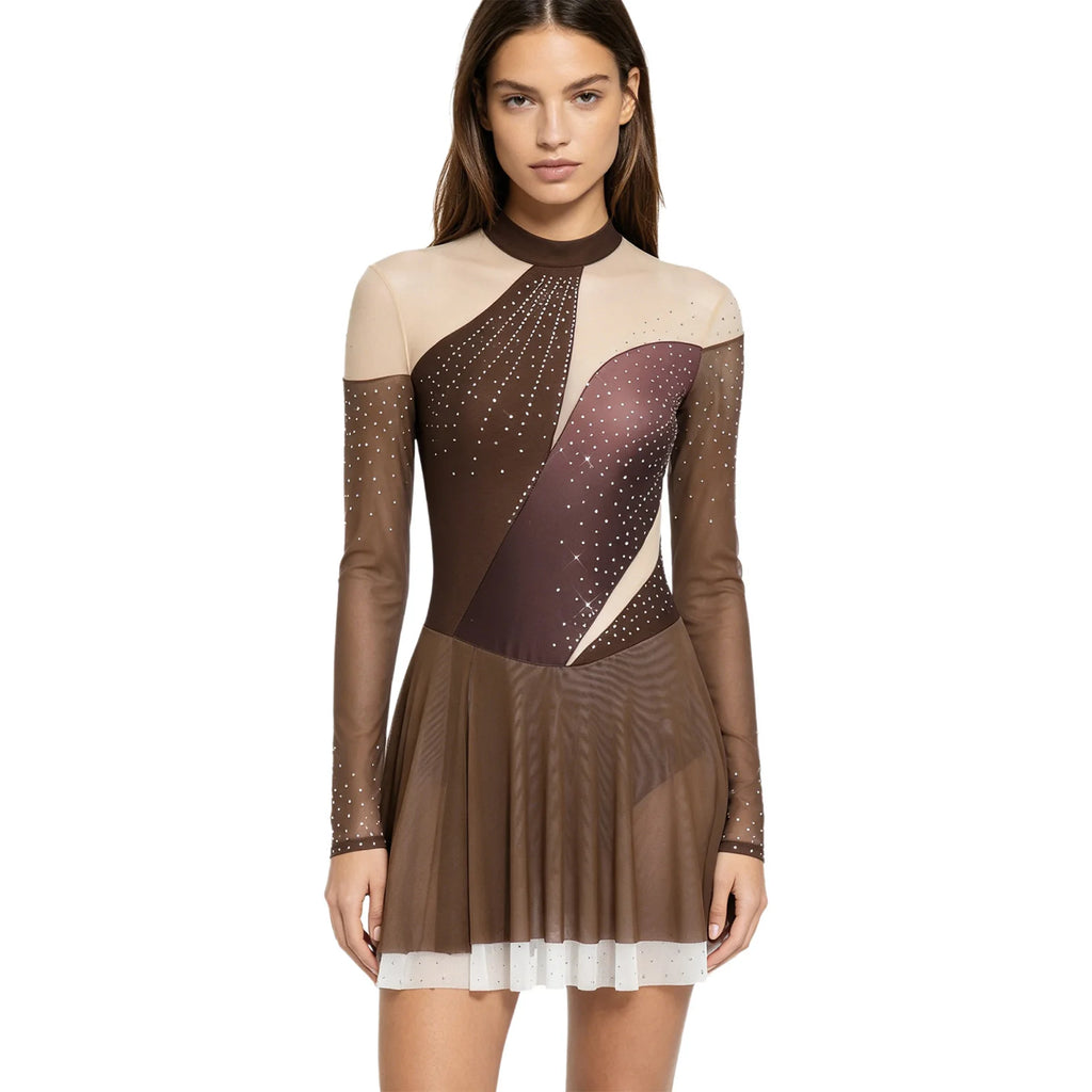 Women's Rhinestone Figure Skating Dress - Ruffled Lyrical Costume