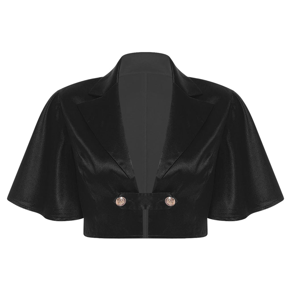 Women's Victorian Satin Cropped Blazer - Flounce Sleeve Rave Coat