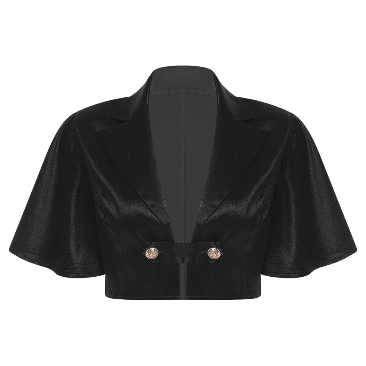 Women's Victorian Satin Cropped Blazer - Flounce Sleeve Rave Coat