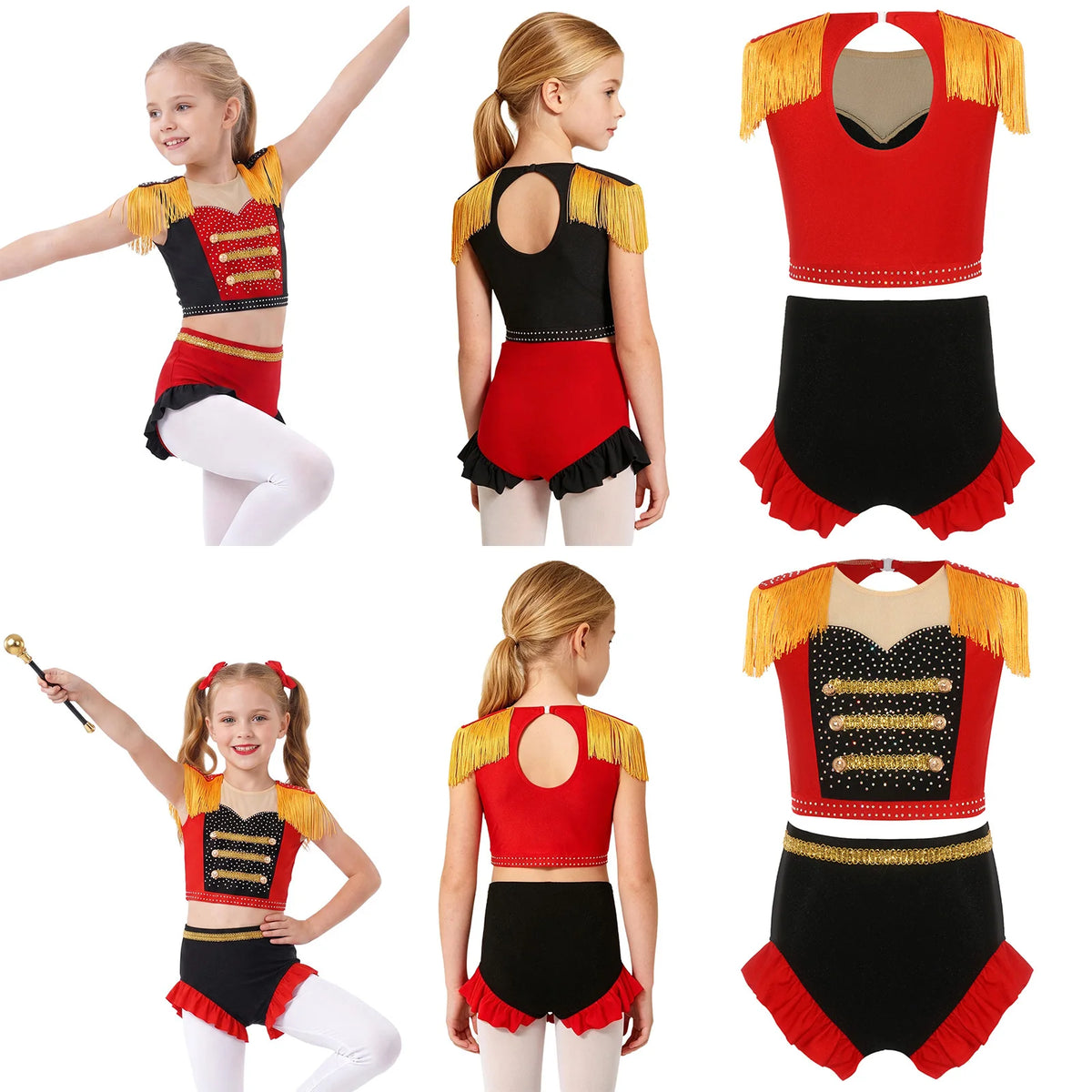Girls Circus Ringmaster Costume Set - Crop Top & Ruffled Shorts
